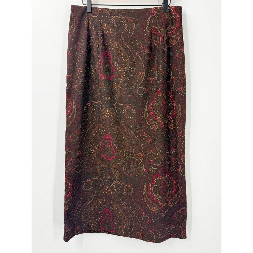 Vtg 90s Maxi Skirt Womens sz 14 Brown Paisley Practical Magic Phoebe office